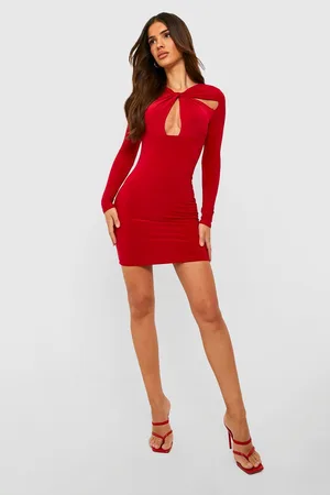 Boohoo Slinky Twist Front Bodycon Dress