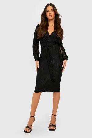 Boohoo Lace Off The Shoulder Midi Dress