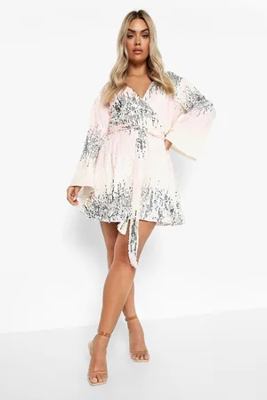 Boohoo Plus Pastel Ombre Sequin Wrap Blouson Dress