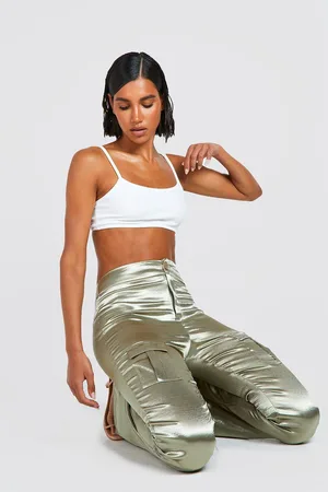 Boohoo Satin High Rise Cargo Flare