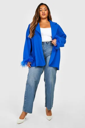 Boohoo Plus Feather Trim Oversized Blazer
