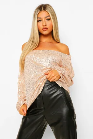 Boohoo Dame Langermede - Tall Sequin Bardot Long Sleeve Top
