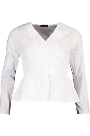 Boohoo Cotton V Neck Peplum Blouse