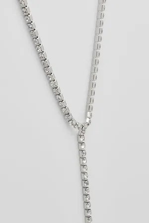 Boohoo Crystal Row Long Lariet Necklace