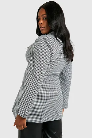 Boohoo Plus Puff Sleeve Heritage Check Blazer