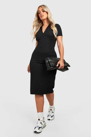 Boohoo Plus Rib Collared Midiaxi Dress