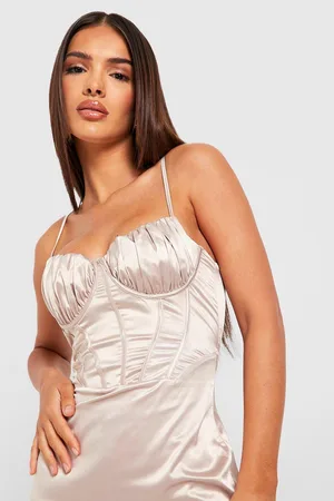 Boohoo Bust Detail Corset Satin Mini Party Dress