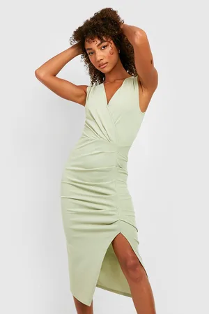 Boohoo Tall Sleeveless Ruched Split Midi Dress
