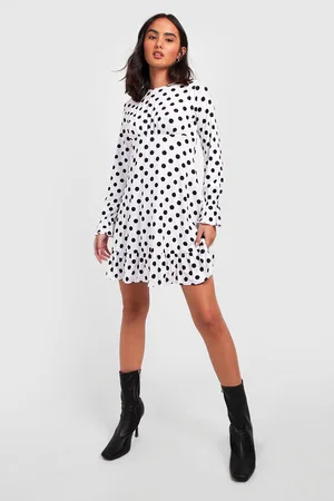 Boohoo Polka Dot Rouched Bust Skater Dress