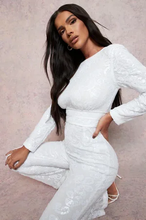 Boohoo Damask Sequin Shoulder Pad Jumpsuit