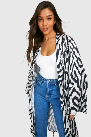Boohoo Satin Abstract Zebra Print Maxi Kimono