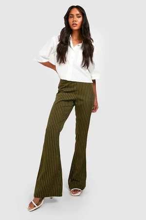 Boohoo Pinstripe High Waisted Flared Trousers