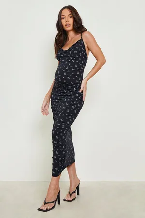 Boohoo Maternity Floral Cowl Ruched Midi Dress