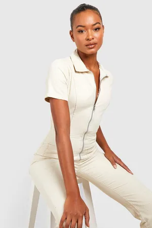 Boohoo Tall Cord Zip Front Flared Boiler Suit