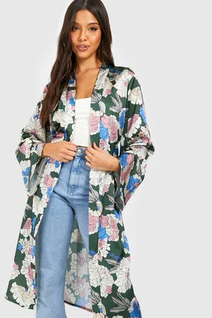 Boohoo Satin Floral Print Maxi Kimono