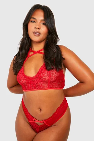 Boohoo Plus Lace Up Strapping Lingerie Set