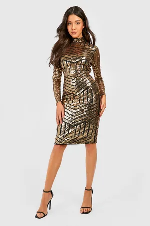 Boohoo Boutique Sequin And Mesh Midi Party Dress