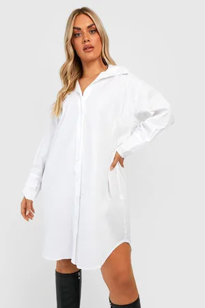 Boohoo Plus Poplin Oversized Longline Shirt Dress