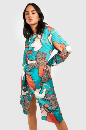 Boohoo Floral Satin Wrap Midi Dress
