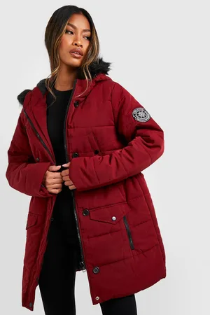 Boohoo Faux Fur Trim Badge Detail Parka
