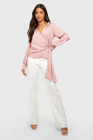 Boohoo Chiffon Wrap Collared Blouse