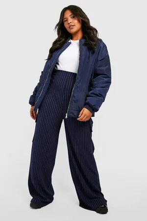 Boohoo Plus Pinstripe Wide Leg Cargo Trouser
