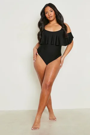 Boohoo Plus Bardot Frill Swimsuit