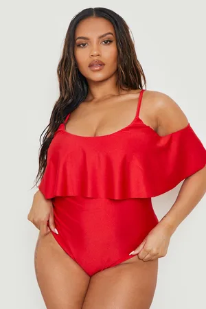 Boohoo Plus Bardot Frill Swimsuit
