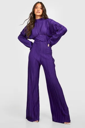 Boohoo Plisse High Neck Wide Leg Jumpsuit