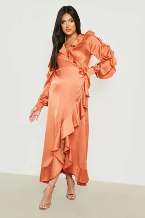 Boohoo Maternity Satin Ruffle Wrap Maxi Dress