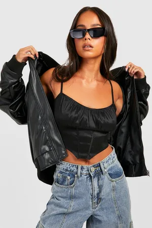 Boohoo Petite Oversized Faux Leather Bomber Jacket
