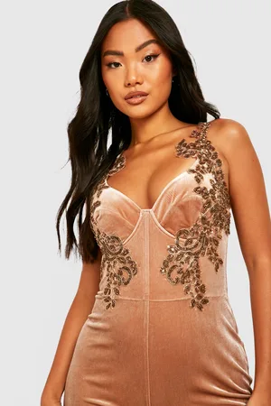 Boohoo Petite Embellished Velvet Flare Jumpsuit
