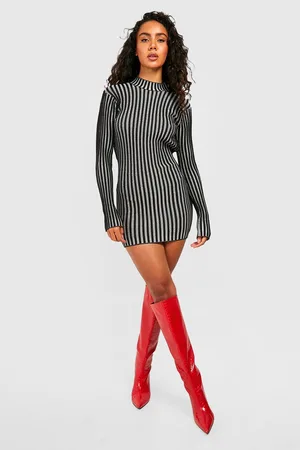 Boohoo Two Tone Wide Rib Open Back Knitted Dress