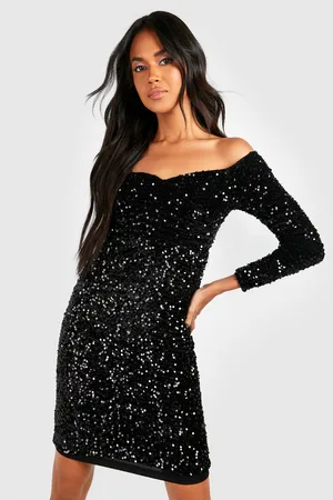 Boohoo Sequin Velvet Wrap Party Dress
