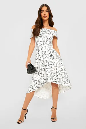 Boohoo Off The Shoulder Polka Dot Skater Dress