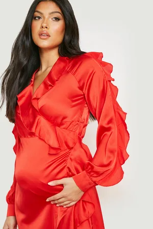 Boohoo Maternity Satin Ruffle Wrap Maxi Dress