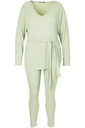 Boohoo Plus Soft Rib Tie Waist Rope Legging Co-ord