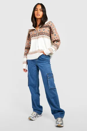 Boohoo Soft Knit Fairisle Zip Through Cardigan