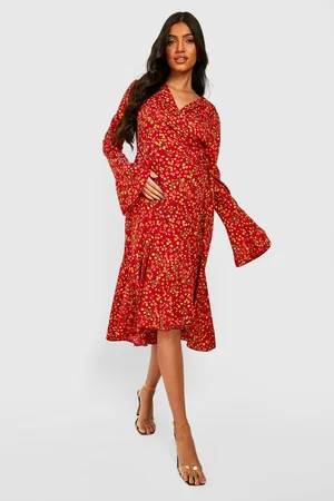 Boohoo Maternity Floral Wrap Midi Dress