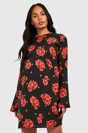 Boohoo Maternity Floral Flare Cross Back Smock Dress