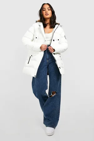 Boohoo Faux Fur Trim Badge Detail Parka Coat