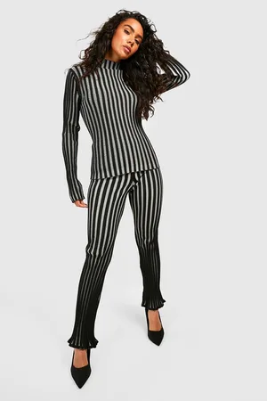 Boohoo Two Tone Wide Rib Jumper & Flares Knitted Set