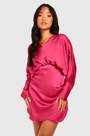 Boohoo Petite Satin Batwing Mini Dress