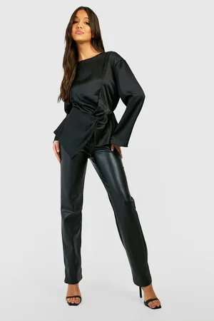 Boohoo Satin Knot Detail Flared Sleeve Blouse