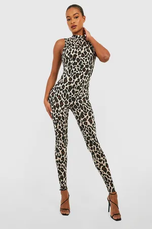 Boohoo Tall Halloween Sleeveless High Neck Leopard Print Unitard