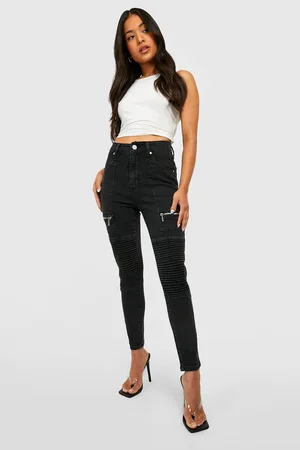 Boohoo Petite Zip Panel Detail Biker Skinny Jeans