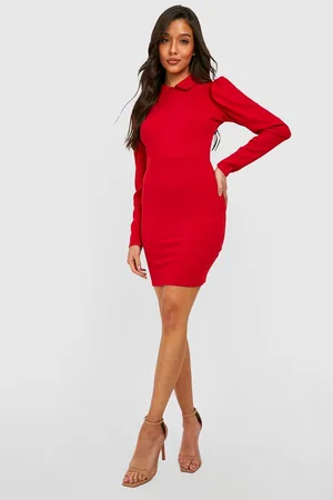 Boohoo Long Sleeve Collared Mini Dress