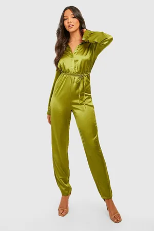 Boohoo Satin Shirt Straight Leg Jumpsuit