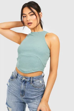 Boohoo Corset Hem Racer Rib Crop