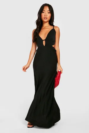Boohoo Petite Plunge Tie Back Satin Maxi Dress
